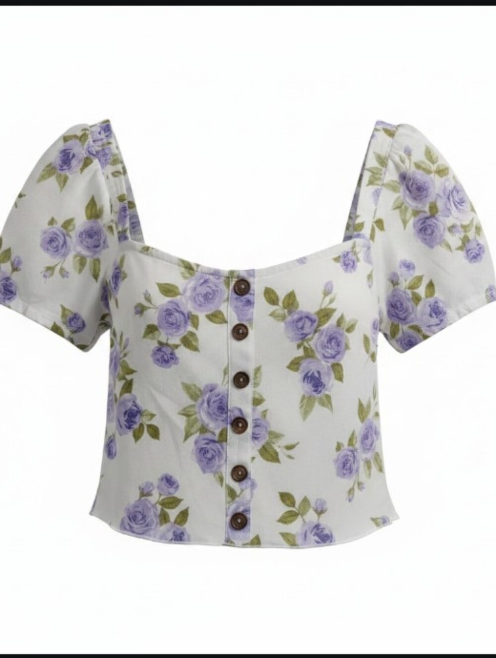 Derek 🖤 Heart Lavender Rose Button-Front Crop Top